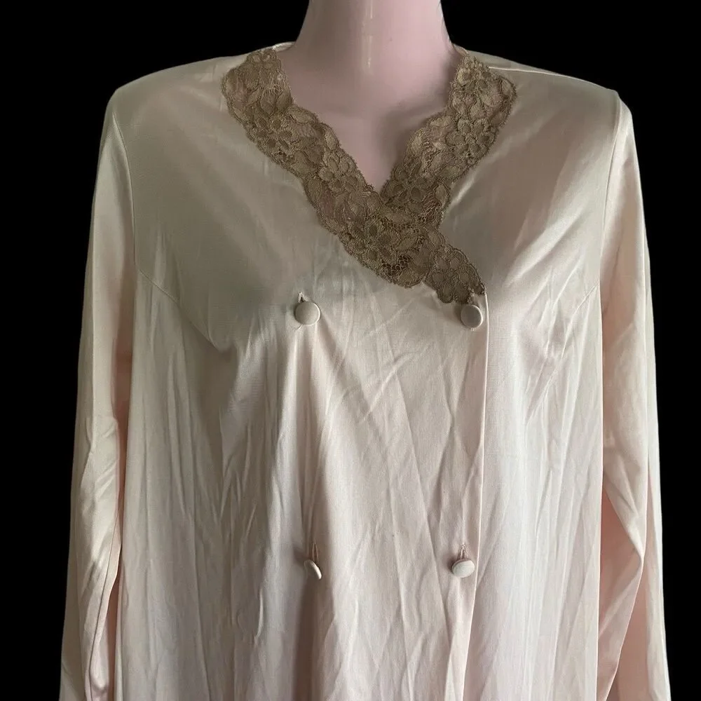 Vintage Vanity Fair Robe Women's Size 36 Dressing Gown Pink Double Breasted